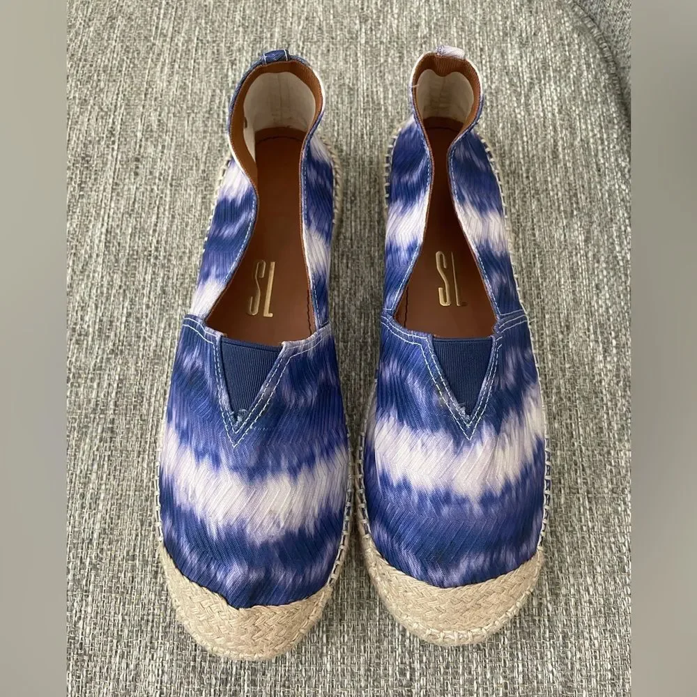 Santa Lolla Tie-Dye Espadrilles Shoes Slip On Blue White Woven Size 9